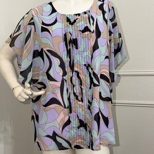Calvin Klein Women's Purple Swirl Print Matte Jersey Top Plus Size 1X